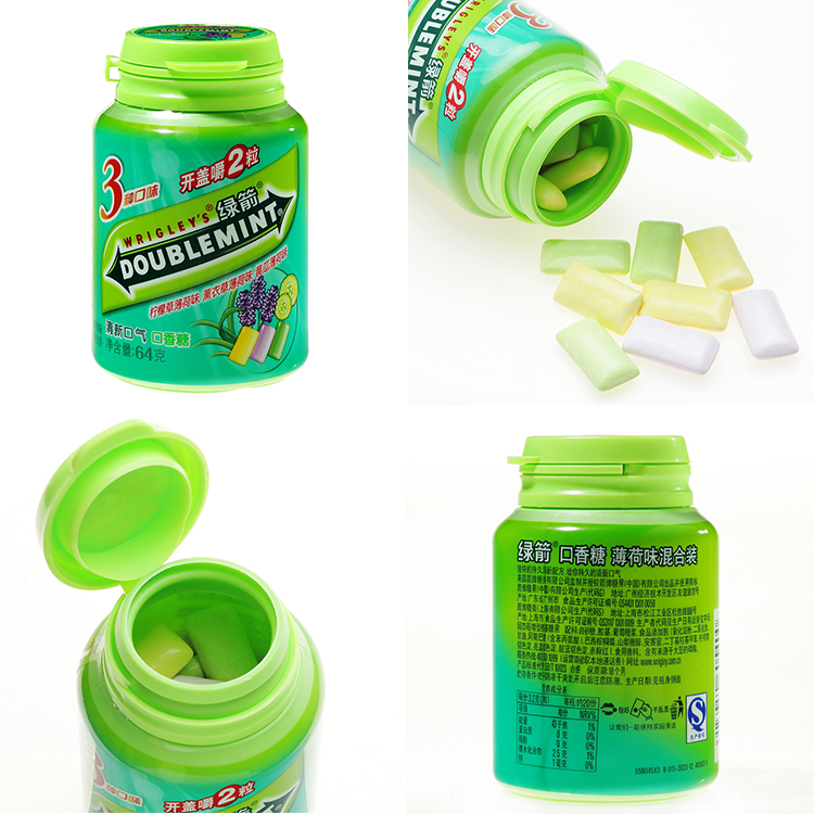 商品名称:绿箭 口香糖薄荷味混合 40粒瓶装 64g/瓶 品牌:绿箭 包装
