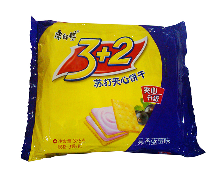 康师傅 3 2苏打夹心饼干 果香蓝莓味 375g/袋