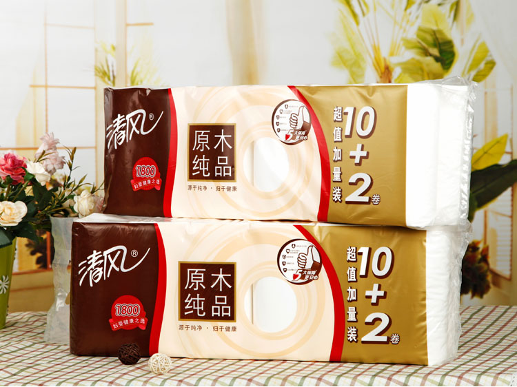 清风原木纯品无芯长卷纸1800g/提