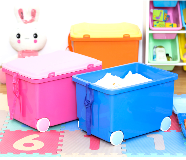 思IRIS 彩色塑料儿童带滑轮子玩具收纳箱宝宝整