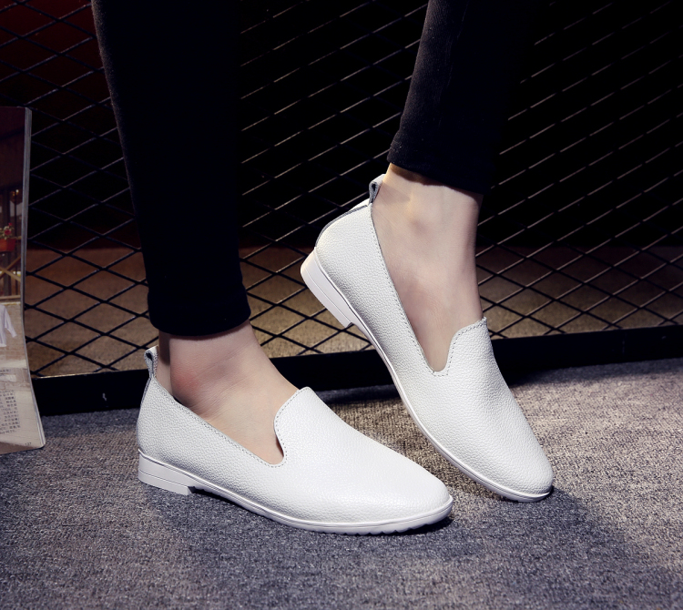 鑫恩尚 2016春季新款豆豆鞋女真皮平底护士小