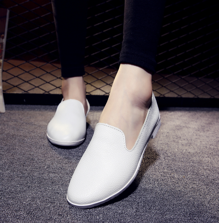 鑫恩尚 2016春季新款豆豆鞋女真皮平底护士小