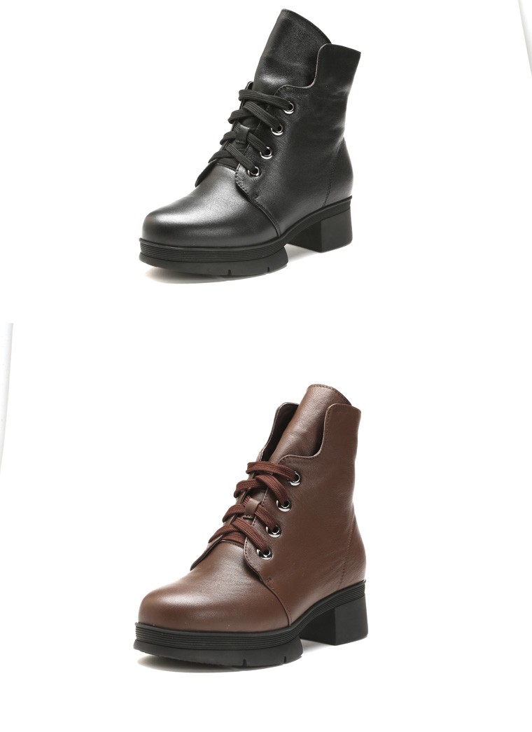 蜜娅莉miyayami 蜜娅莉牛皮系带橡胶粗跟短靴 wm144802 黑 39【价格