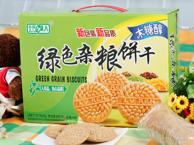 北方绿人木糖醇绿色杂粮饼干800g/盒