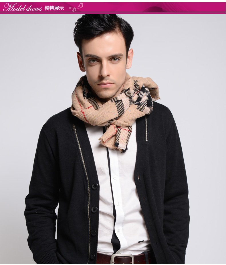 alyzee爱丽榭 秋冬款100%纯羊毛男士保暖围巾 进口澳毛 b5014 驼色